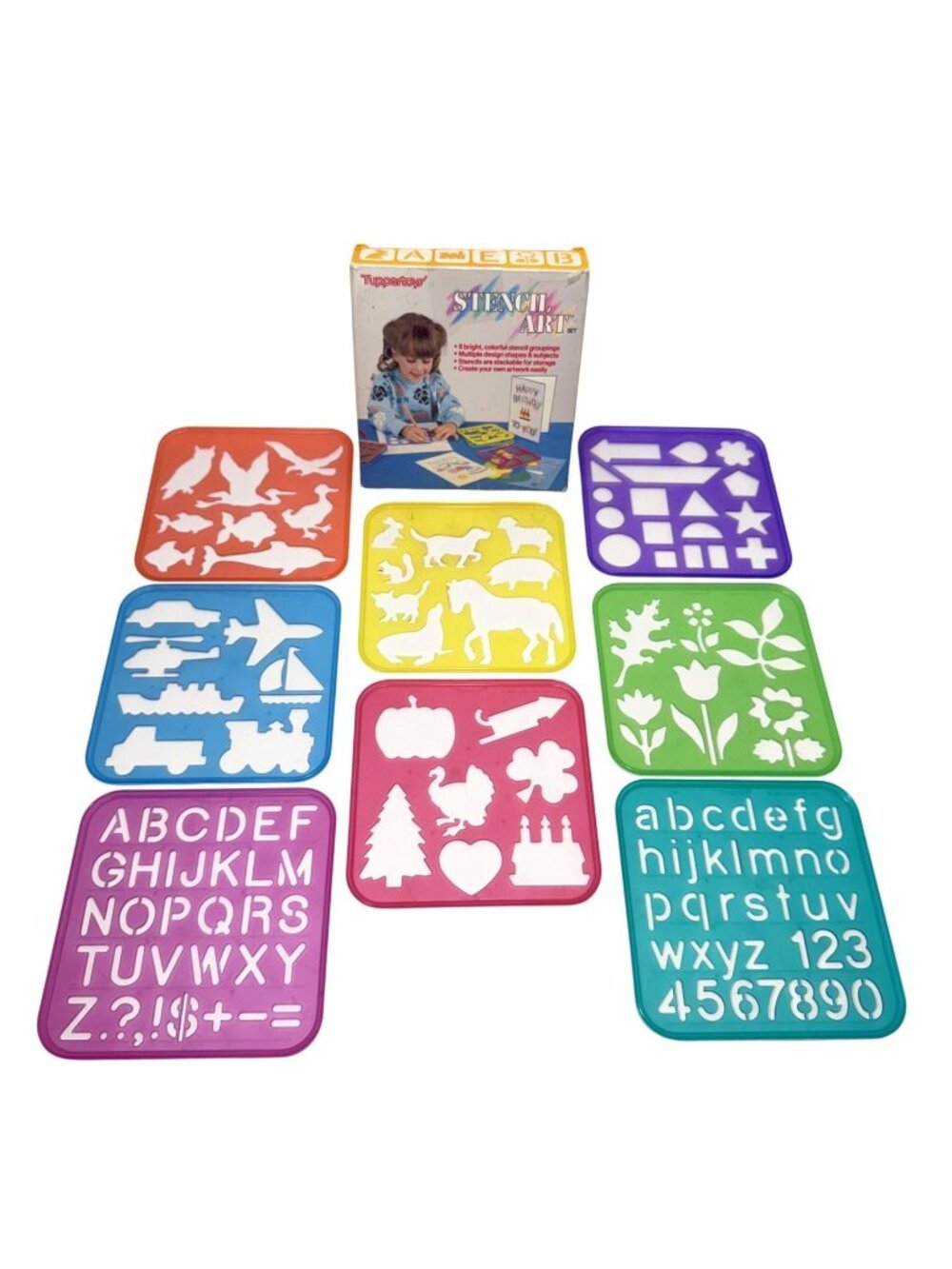 Vintage 1987 Tupperware Tuppertoys Stencil Art Set 8 Stencils Original Box